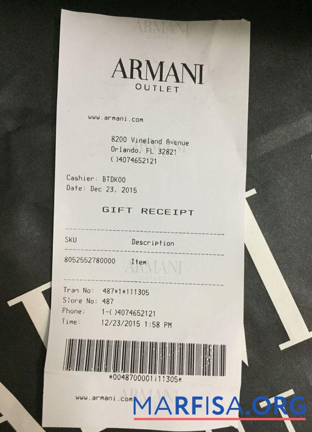 Realistic Armani outlet payment receipt download for verification